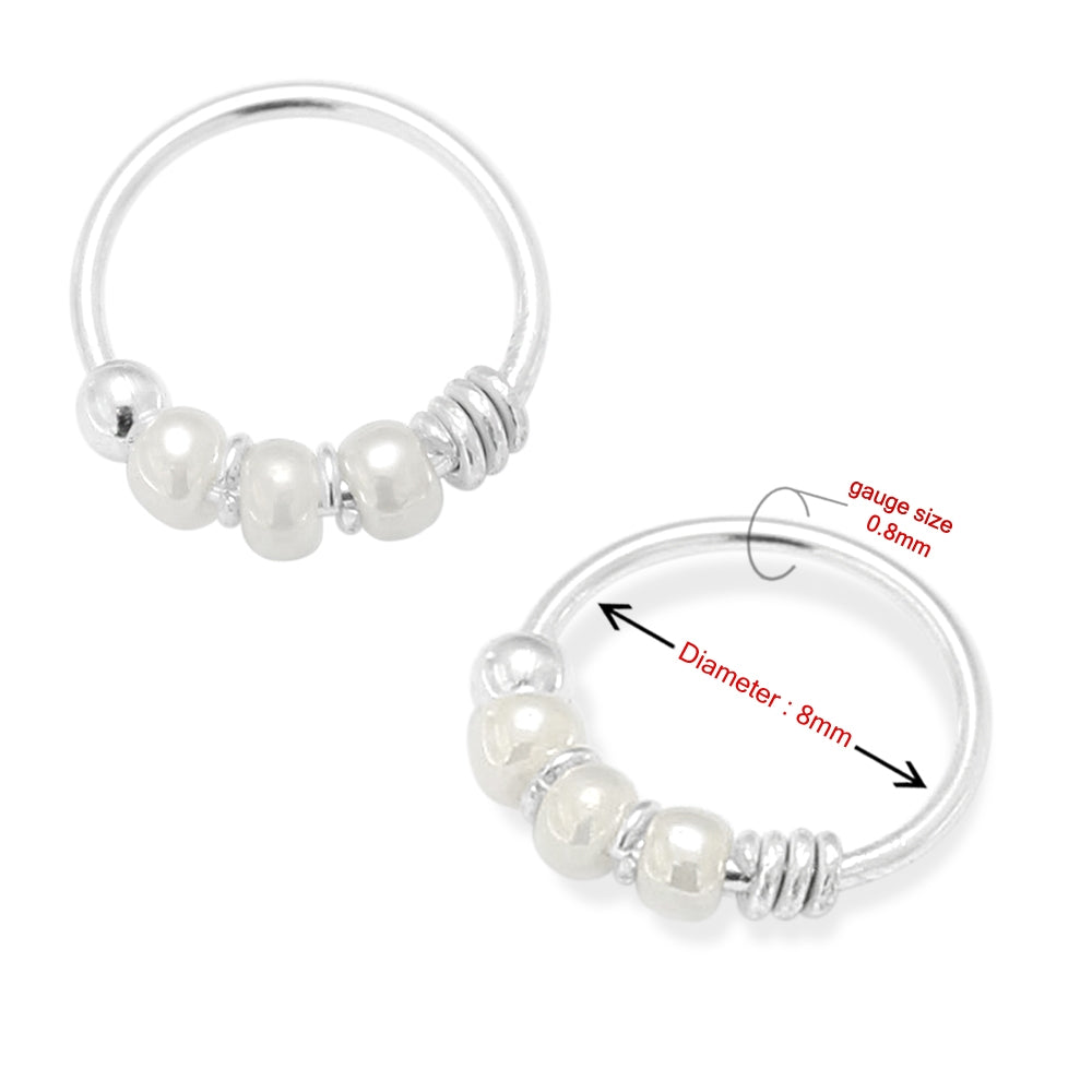 925 Sterling Silver Clear Bead Nose Hoop Ring