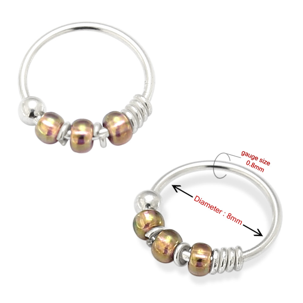 925 Sterling Silver Cream White Bead Nose Hoop Ring