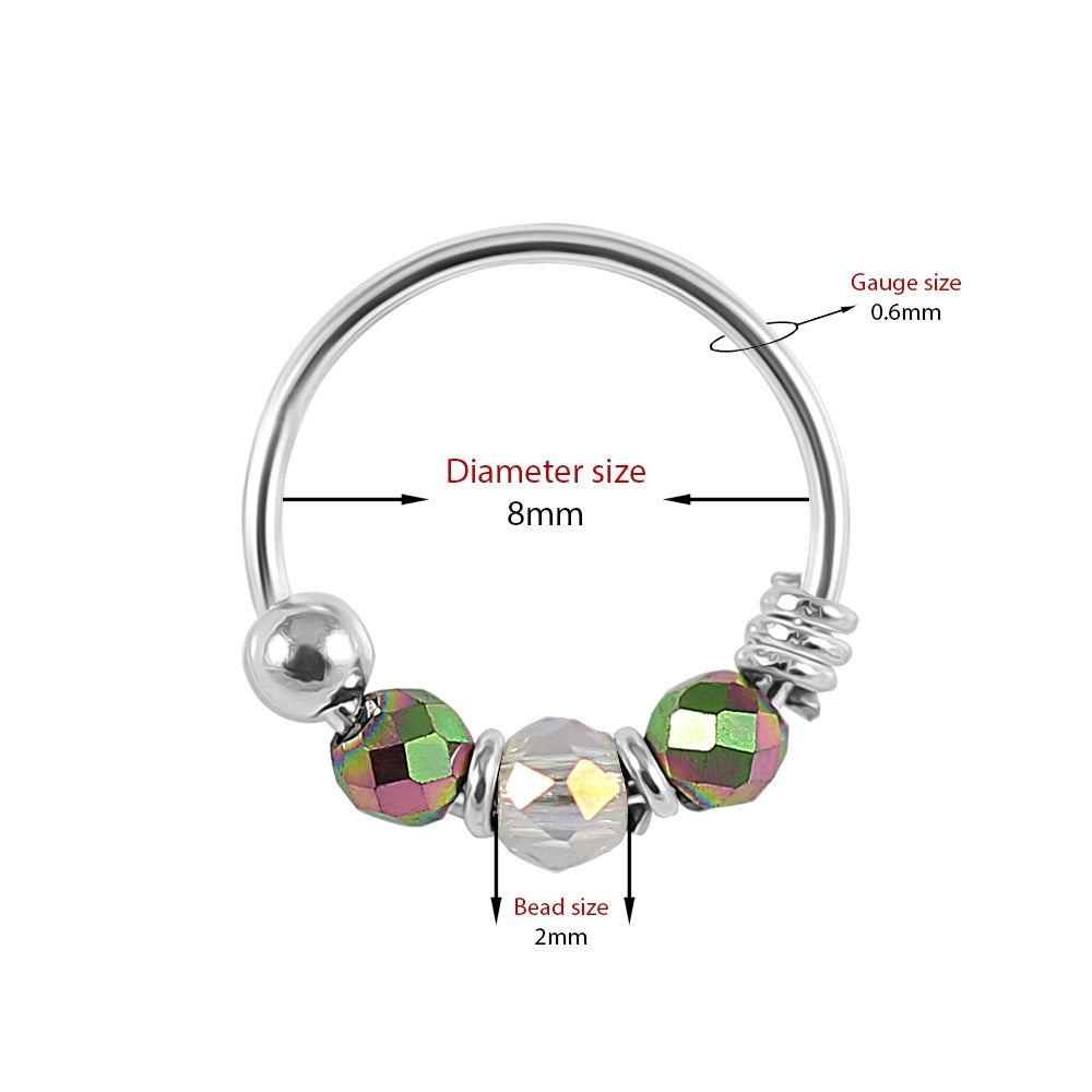 925 Sterling Silver Clear and Seashell Bead Nose Hoop Ring