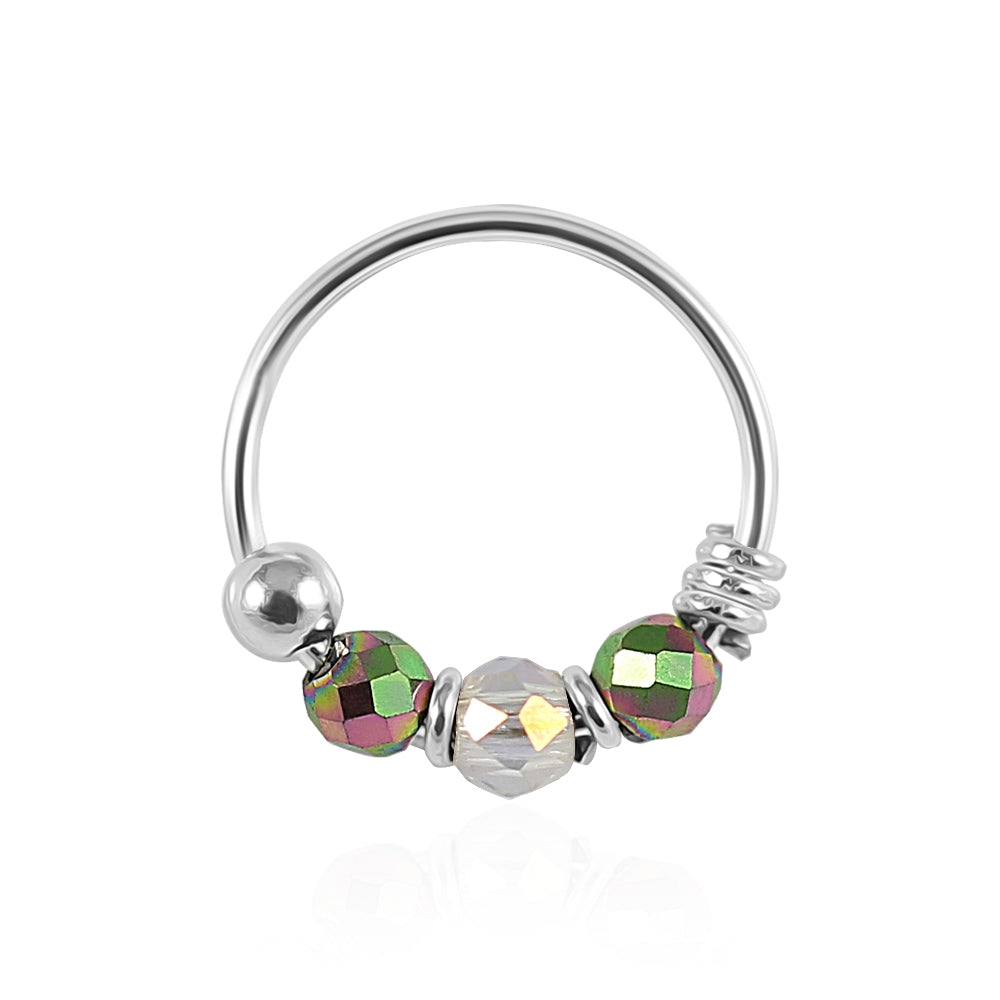 925 Sterling Silver Clear and Seashell Bead Nose Hoop Ring