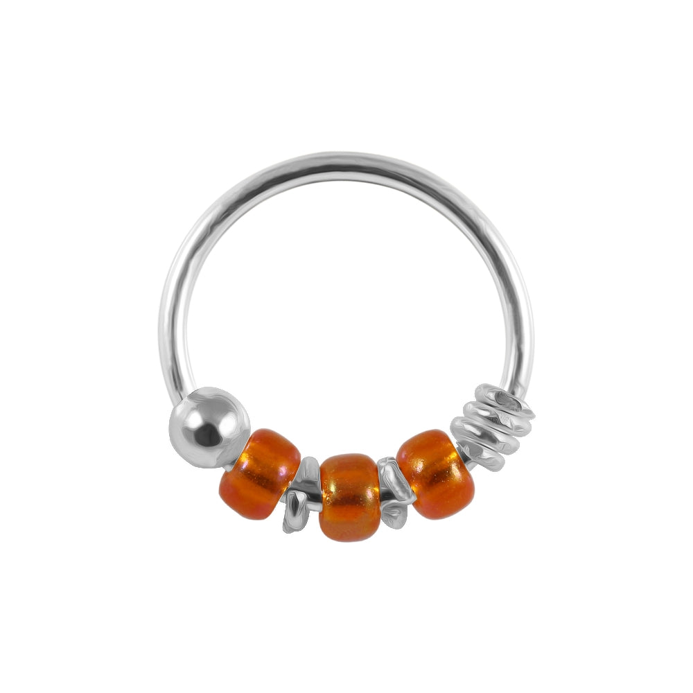 925 Sterling Silver Transparent Orange Bead Nose Hoop Ring