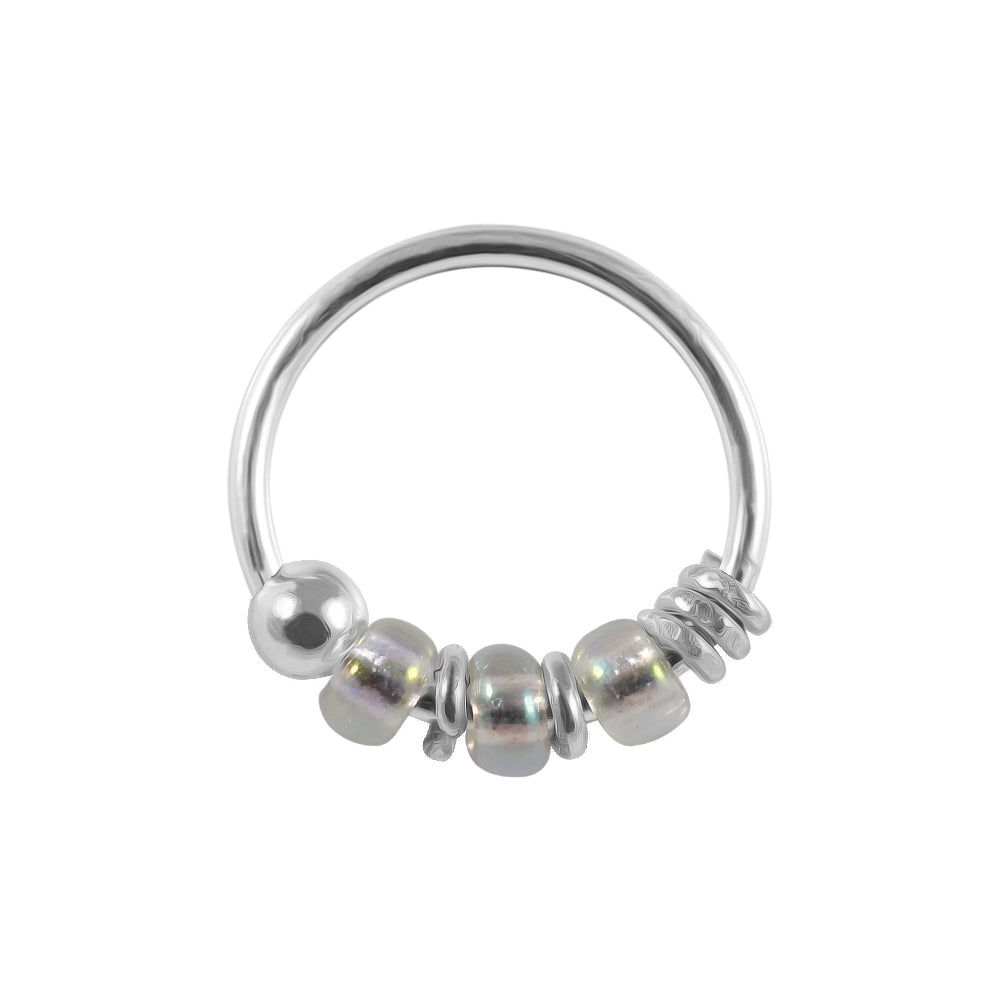 925 Sterling Silver Transparent Clear Bead Nose Hoop Ring