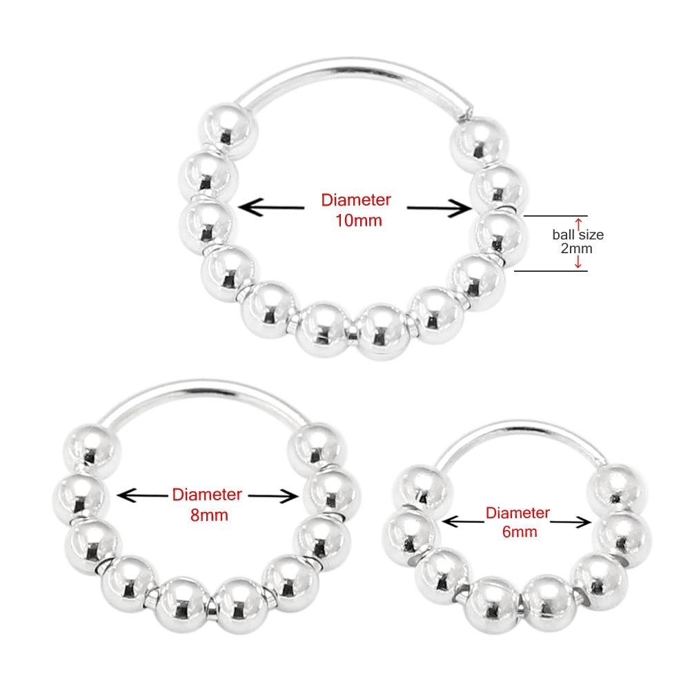 925 Sterling Silver Multiple Bead Ball Nose Hoop Ring