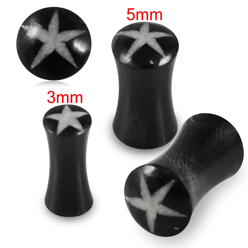 Double Flared Star Inlay Organic Horn Saddle Ear Plug