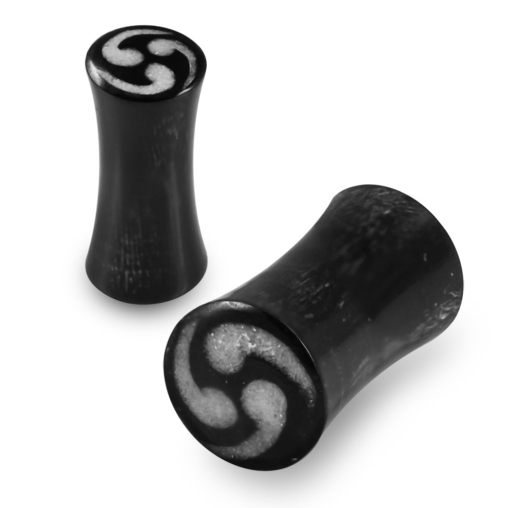 Double Flared Tri Swirl Inlay Organic Horn Saddle Ear Plug