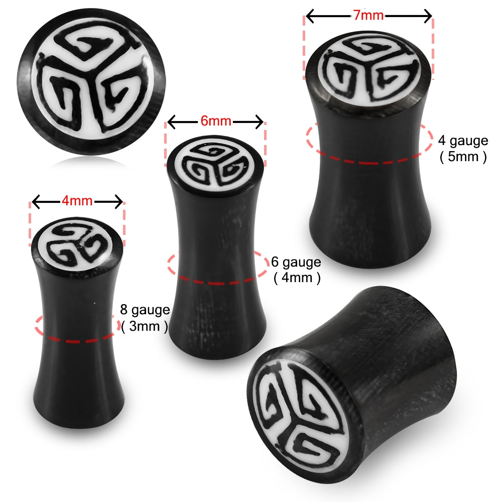 Double Flared Tribal Maze Inlay Organic Horn Saddle Ear Plug