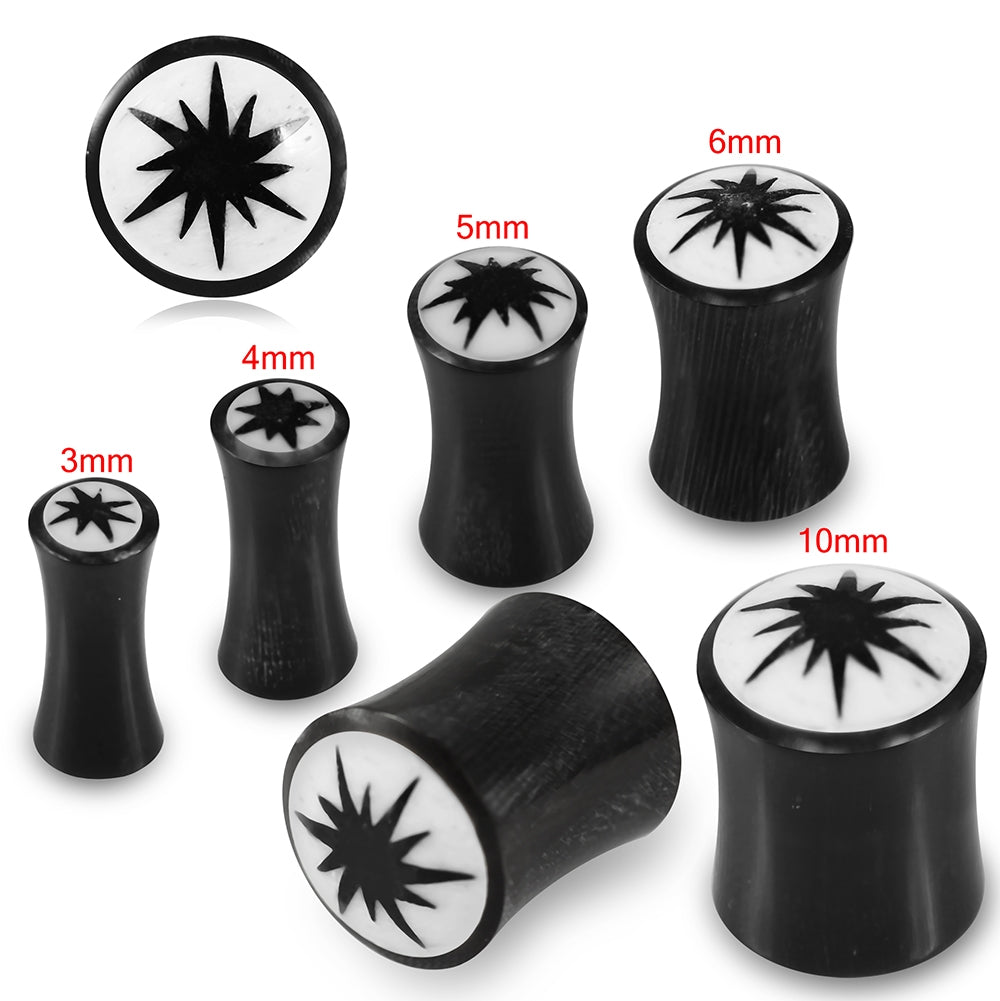 Double Flared Celestial Star Inlay Organic Horn Saddle Ear Plug