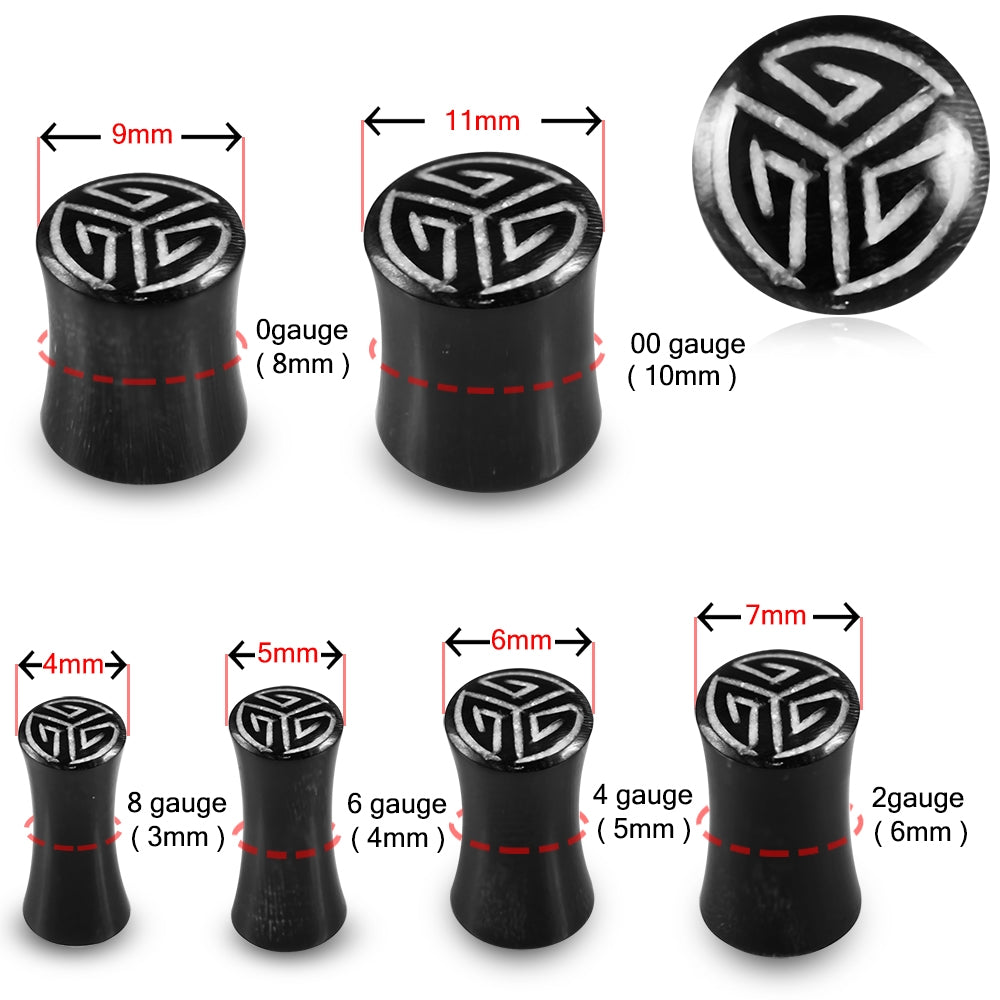 Double Flared Tribal Maze Inlay Organic Horn Saddle Ear Plug