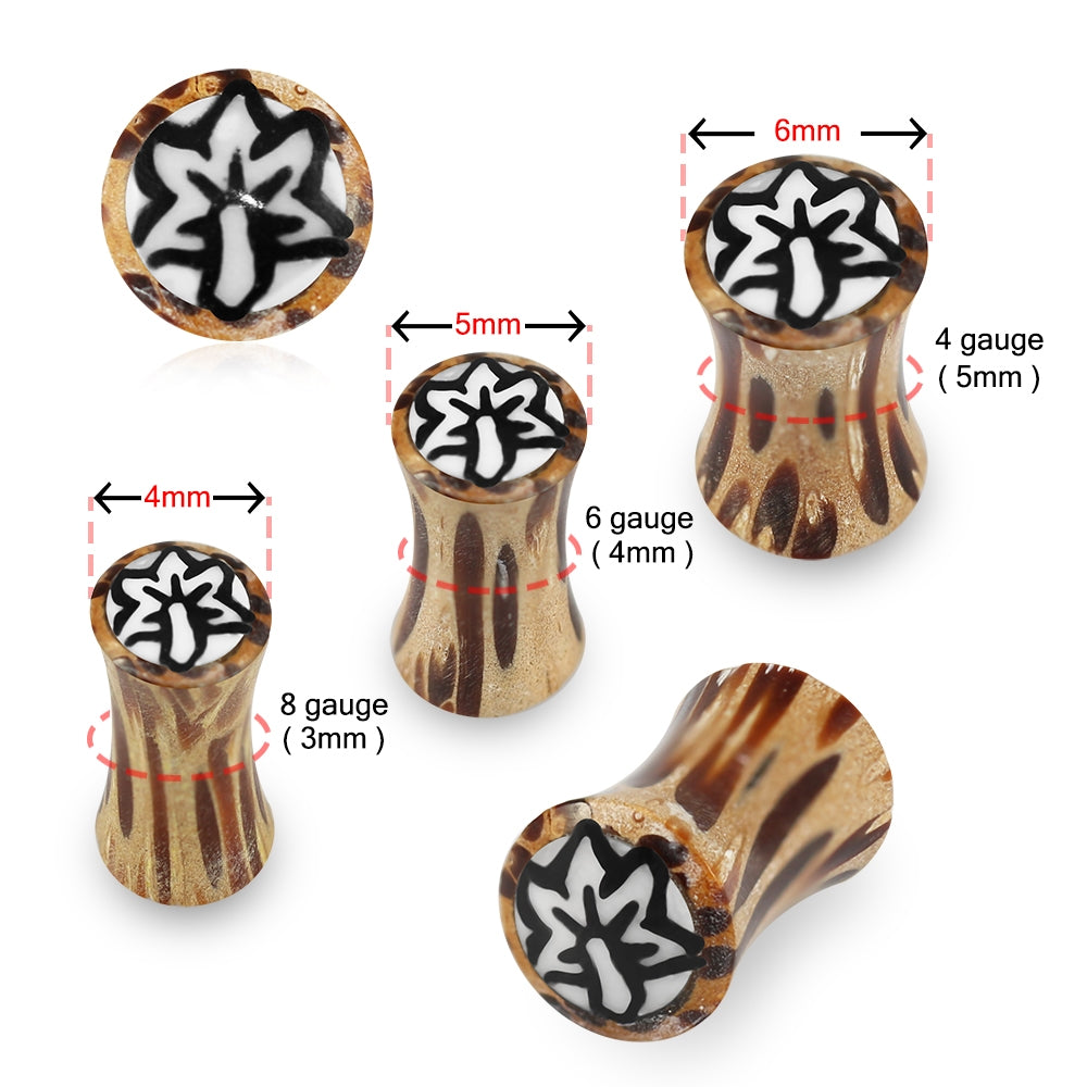 Double Flared Leaf Inlay Organic Coco Wood Saddle Ear Plug
