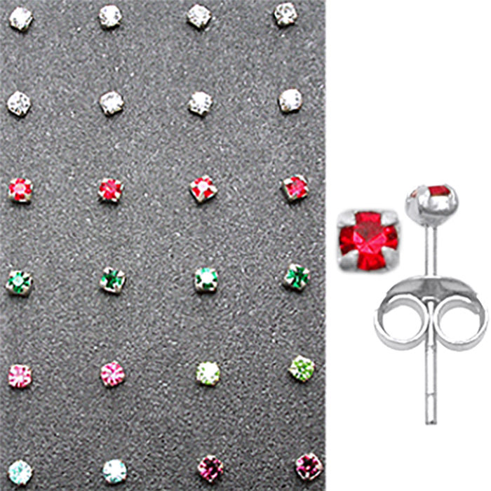 2mm Rhinestone Stone Claw Set Ear Studs in a 12 pair Tray