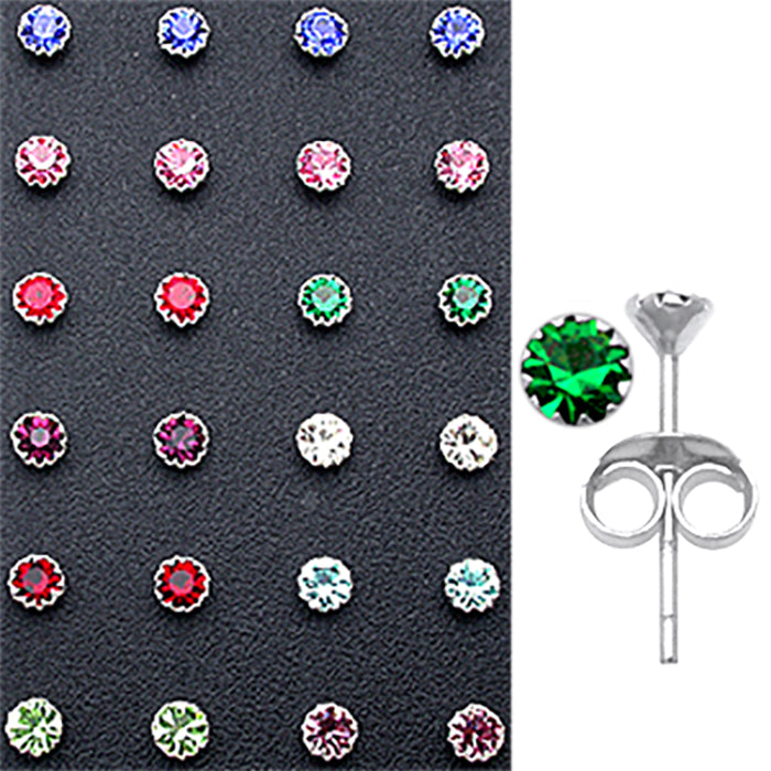 3mm Rhinestone Flower Set Ear Studs in a 12 pair Tray