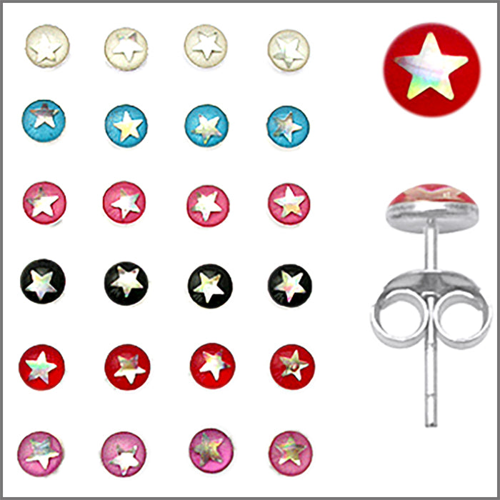 Star fixed in Resin Ear Studs in a 12 pair Tray