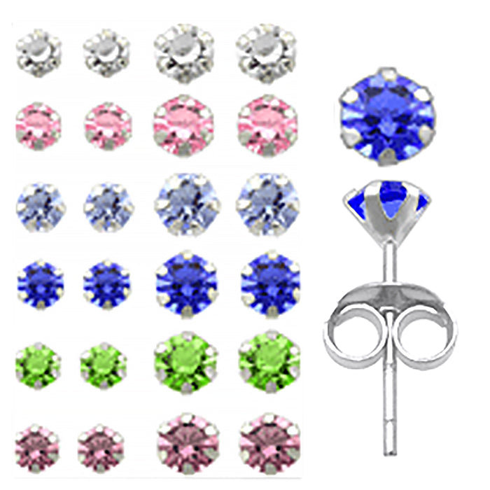 Mix Glass Stone Ear Studs in a 12 pair in Earring Stands