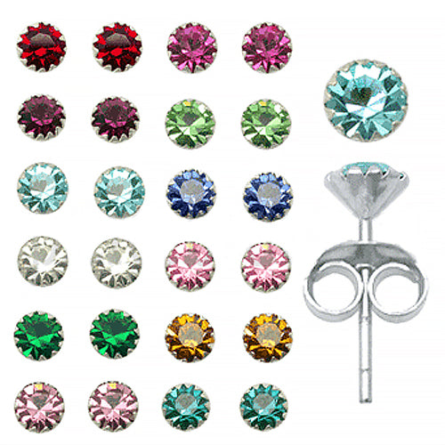 3mm Birth Stone Diamond Cut Silver Ear Studs in a 12 pair Tray PAC12ES050