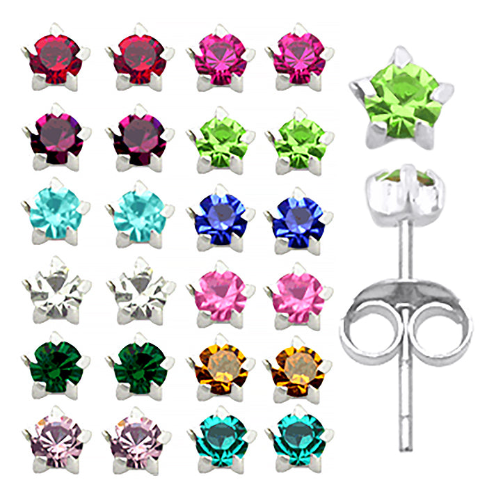 925 Sterling Silver Top Quality 3mm Birth Stone Ear Studs in a 12 pair Tray PAC12ES054