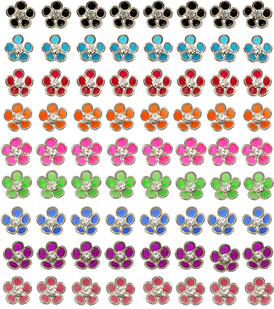 Jeweled Flower with Resin Petals Ear Studs in a 36 pair Tray