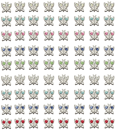 Jeweled Butterfly Ear Studs in a 36 pair Tray