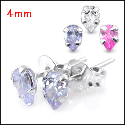 4mm Pear CZ Silver Earring