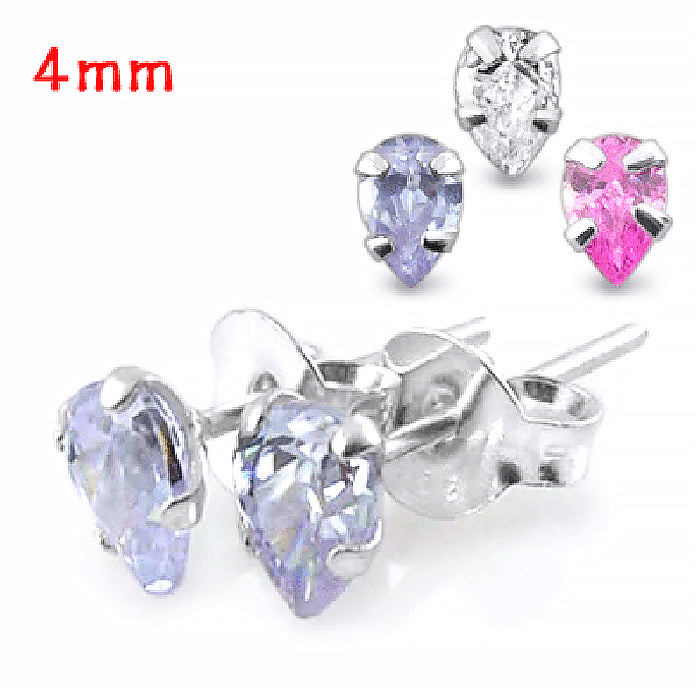 4mm Pear CZ Silver Earring