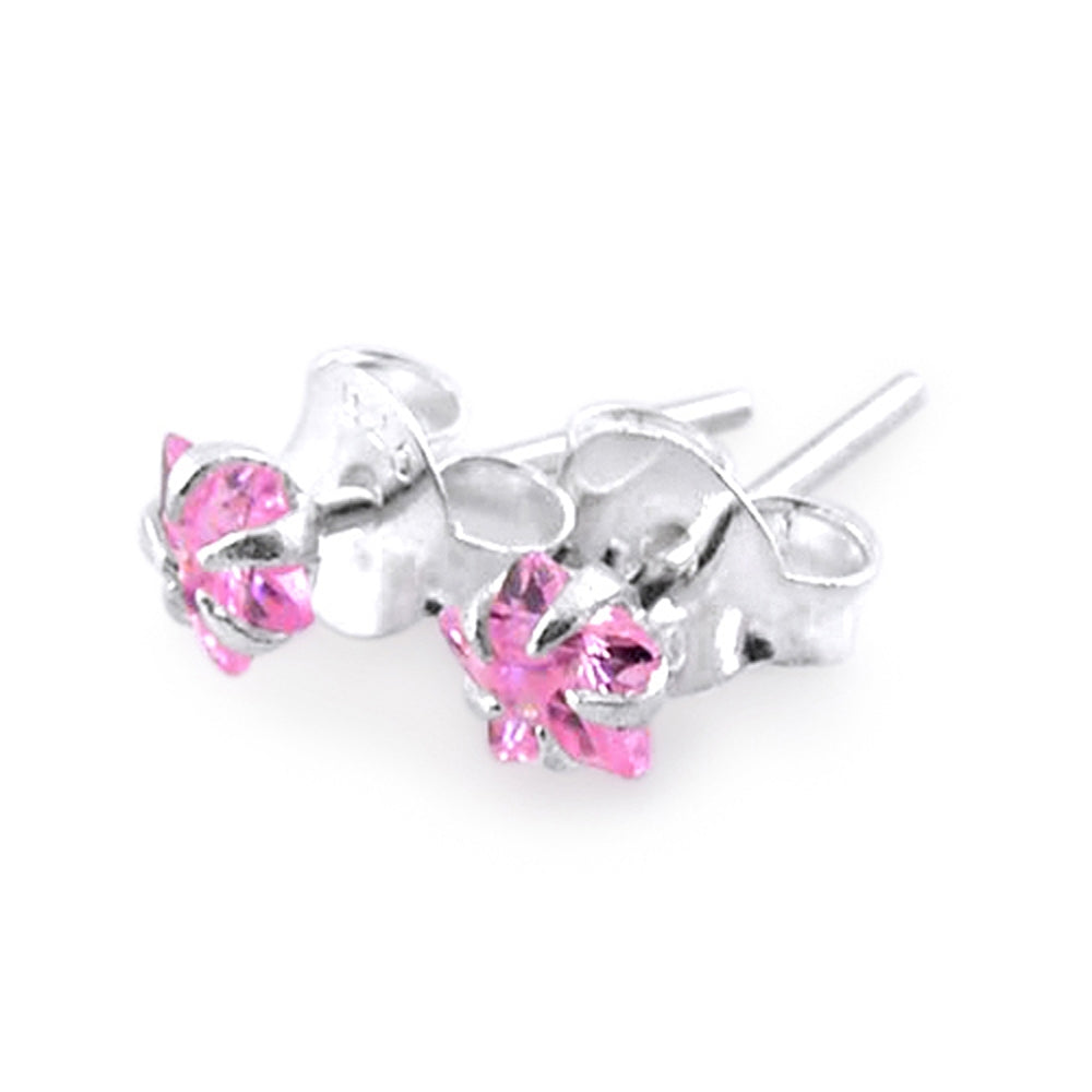 4mm Star CZ Silver Earring