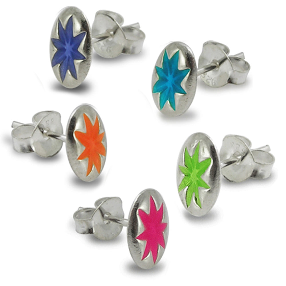 Hand Painted Flower Silver Earring