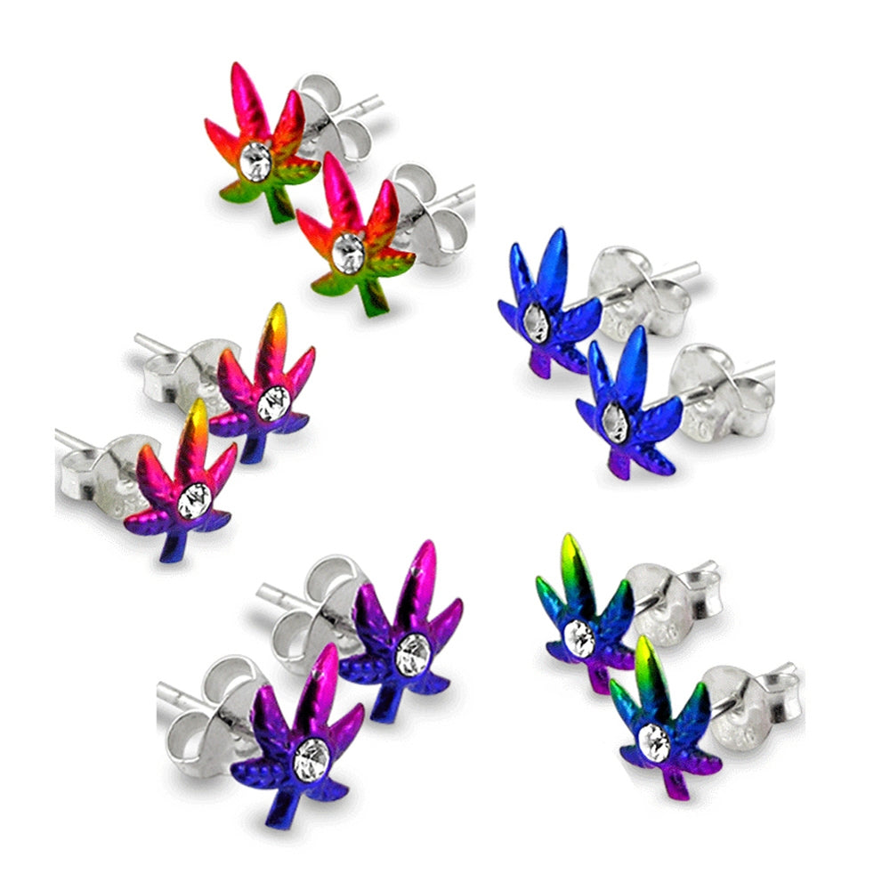 Hand Painted Marijuana Silver Earring