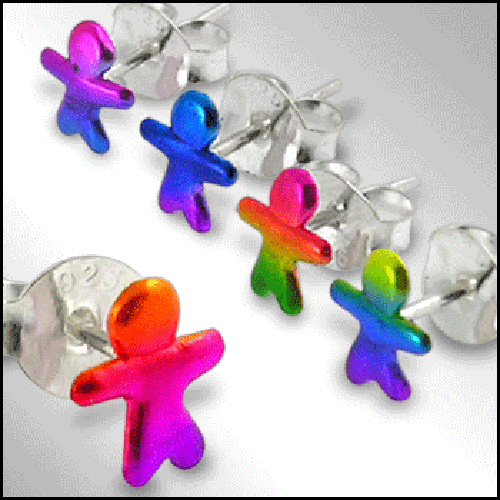 Hand Painted Man Silver Earring