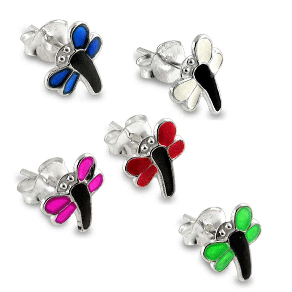 Hand Painted Dragonfly Silver Earring