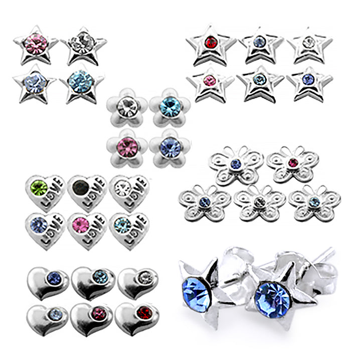 Jeweled Heart with Silver Ear Stud