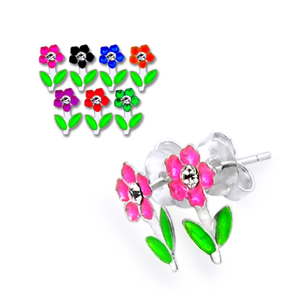 Flower with leafs Silver Earring