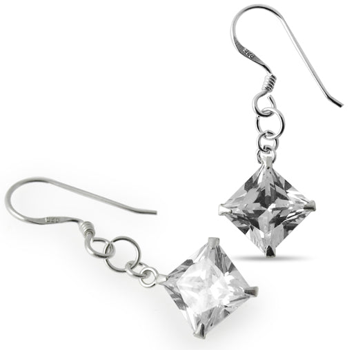 8MM 925 Sterling Silver Square CZ Earring