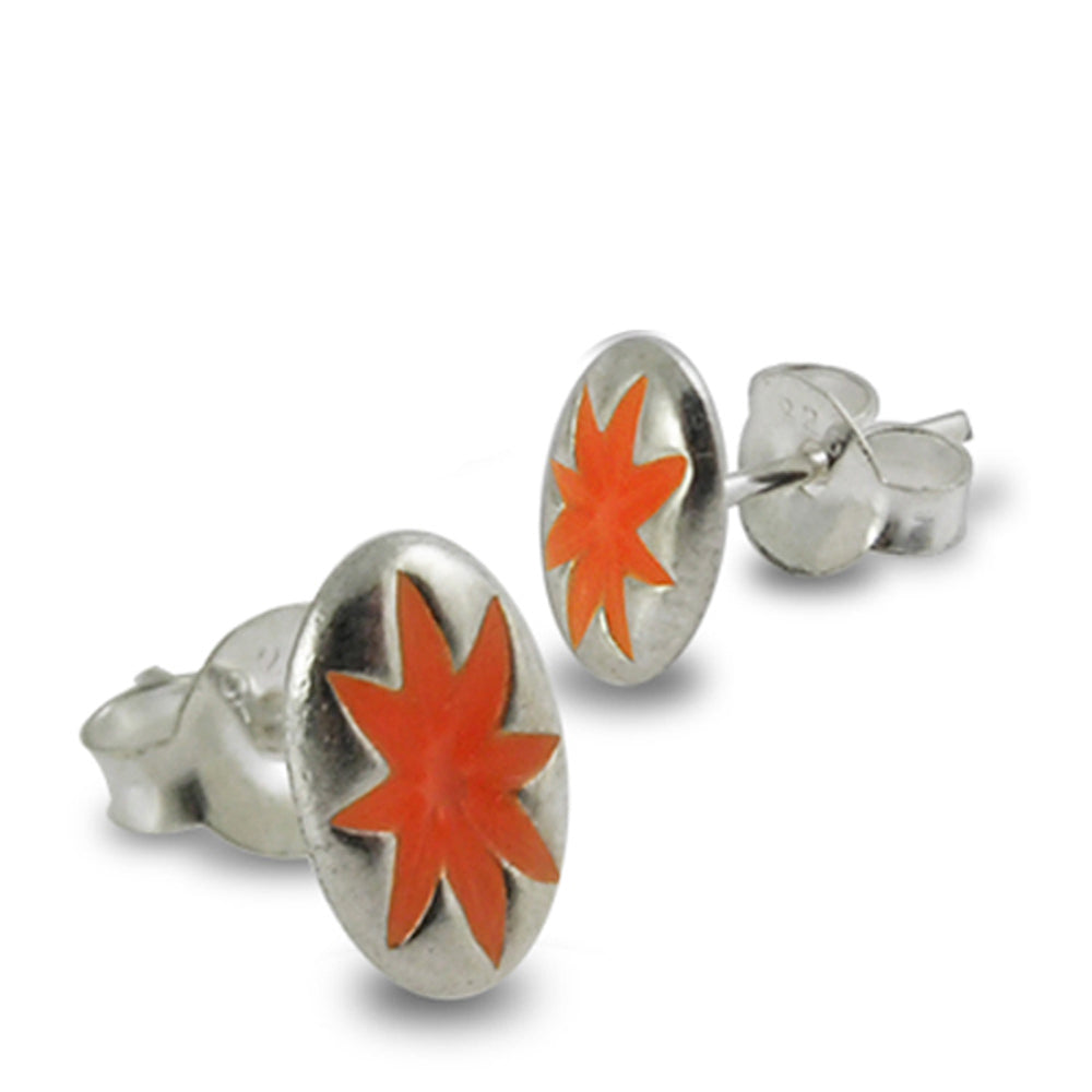 Orange Enamel Hand Painted Morning Star Ear Stud