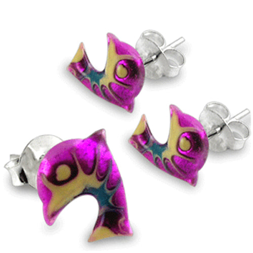 Fancy Hand Painted Dolphin Ear Stud