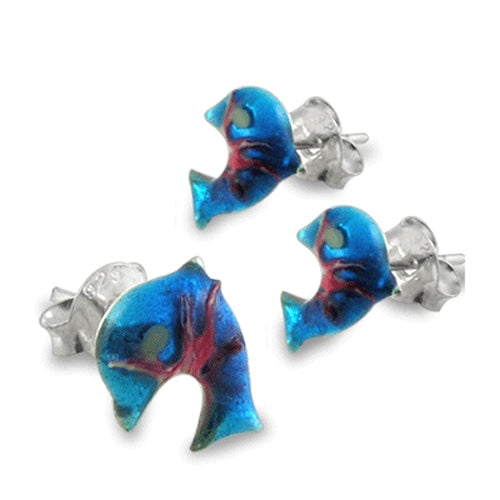 Multi Enamel Hand Painted Dolphin Ear Stud