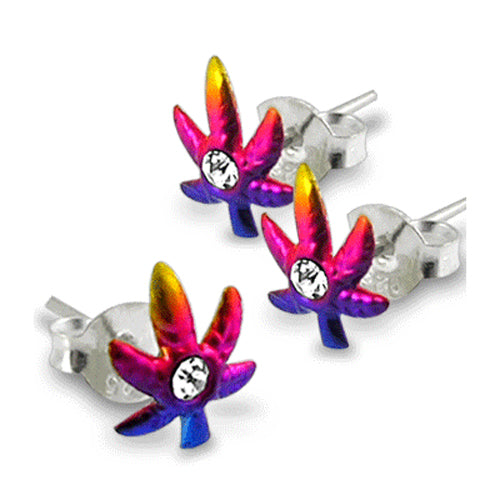 Hand Painted Earring Marijuana Ear Stud