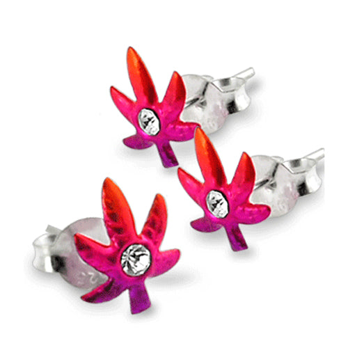 925 Sterling Silver Hand Painted Marijuana Ear Stud