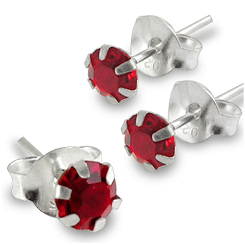 5mm Red Jeweled Silver Ear Stud