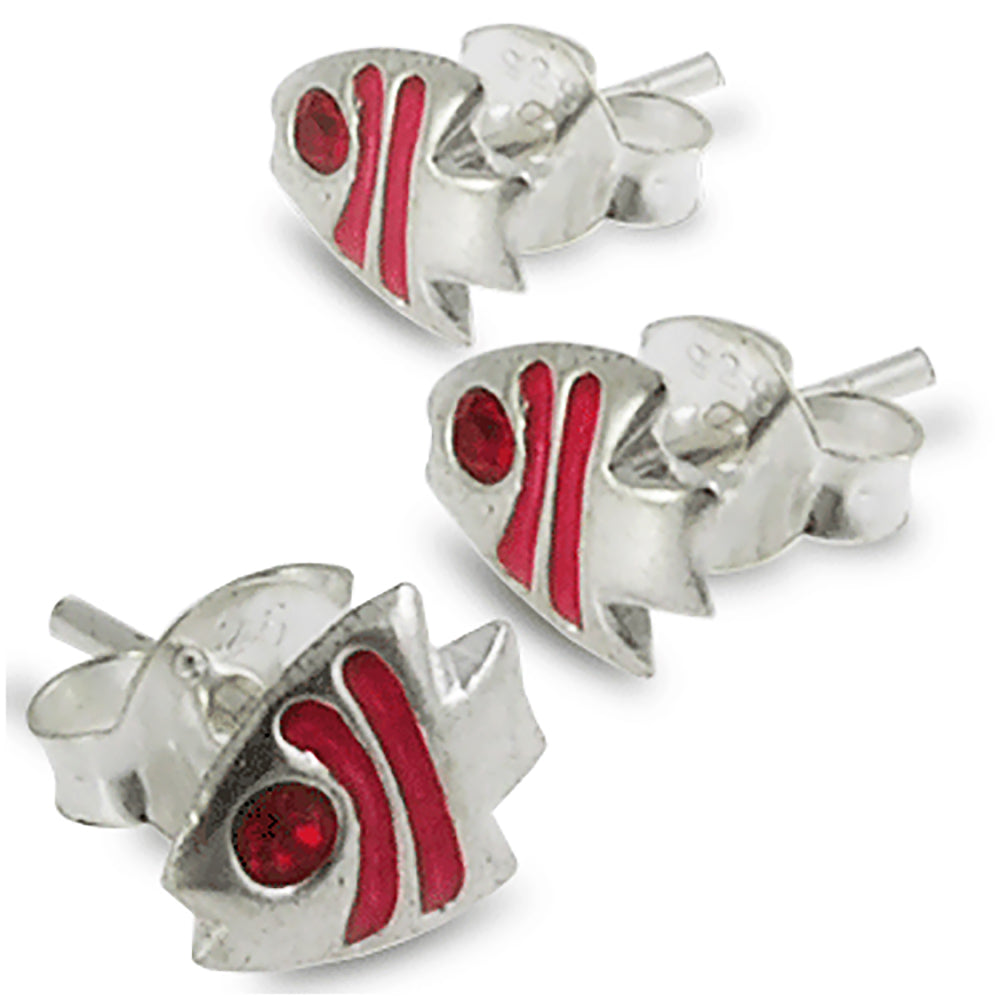Fish Ear studs Hand Painted Stone Added