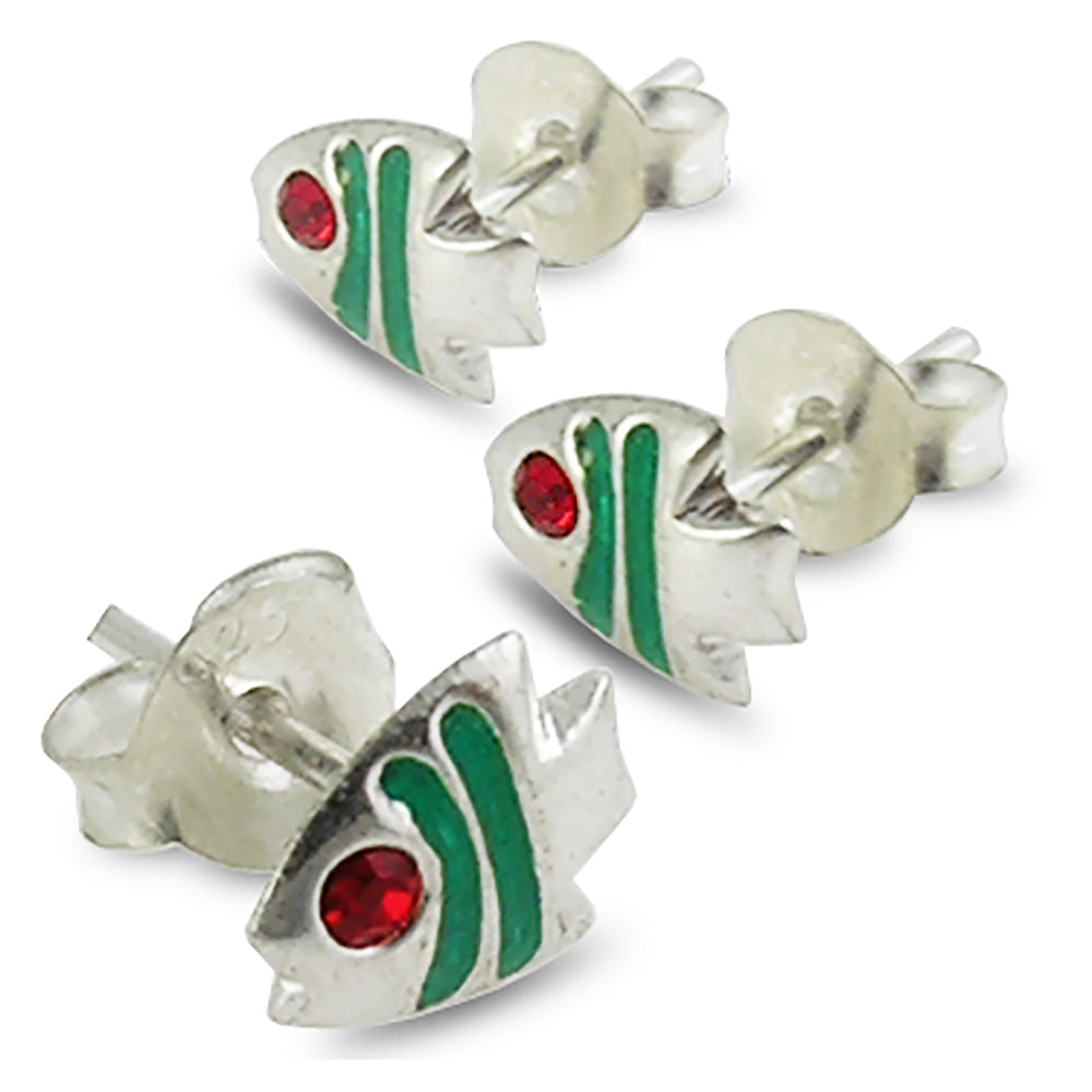 Hand Painted Jeweled Fancy Eye Fish Ear Stud