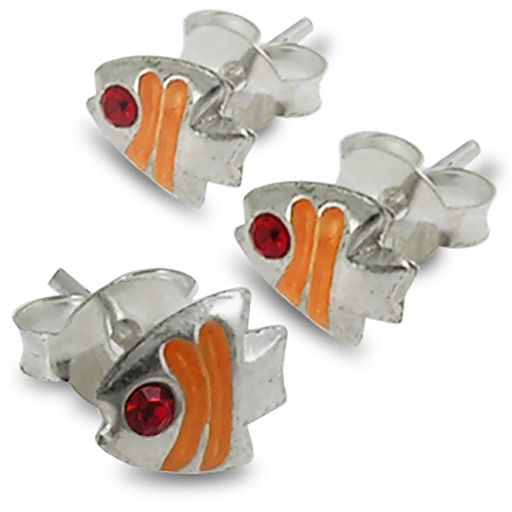 Hand Painted Gems Studded Eye Fish Ear Stud