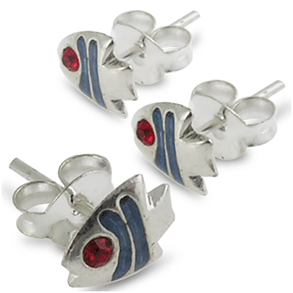925 Sterling Silver Hand Painted Jeweled Eye Fish Ear Stud