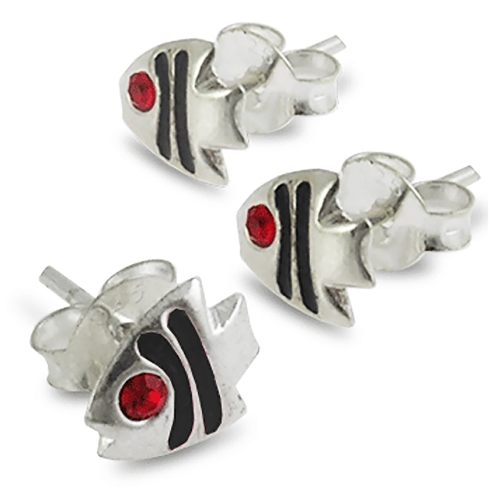 Hand Painted Enamel Jeweled Eye Fish Ear Stud