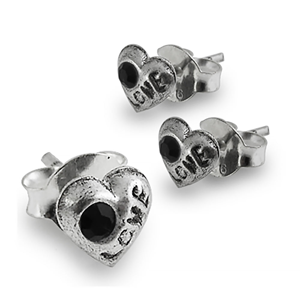 Jeweled Heart oxidised Ear Stud