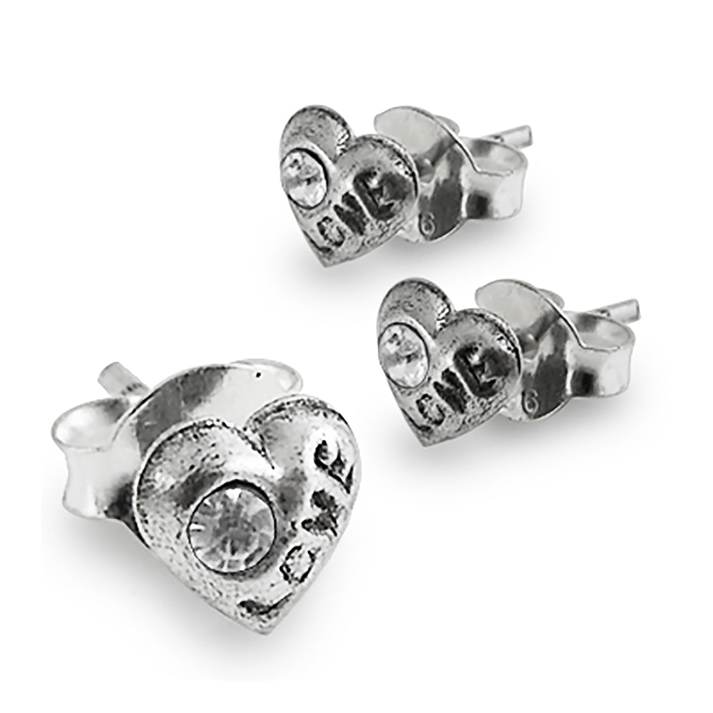Jeweled Heart Love Logo oxidised Ear Stud