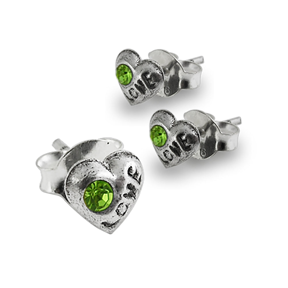925 Sterling Silver Jeweled Heart oxidised Ear Stud