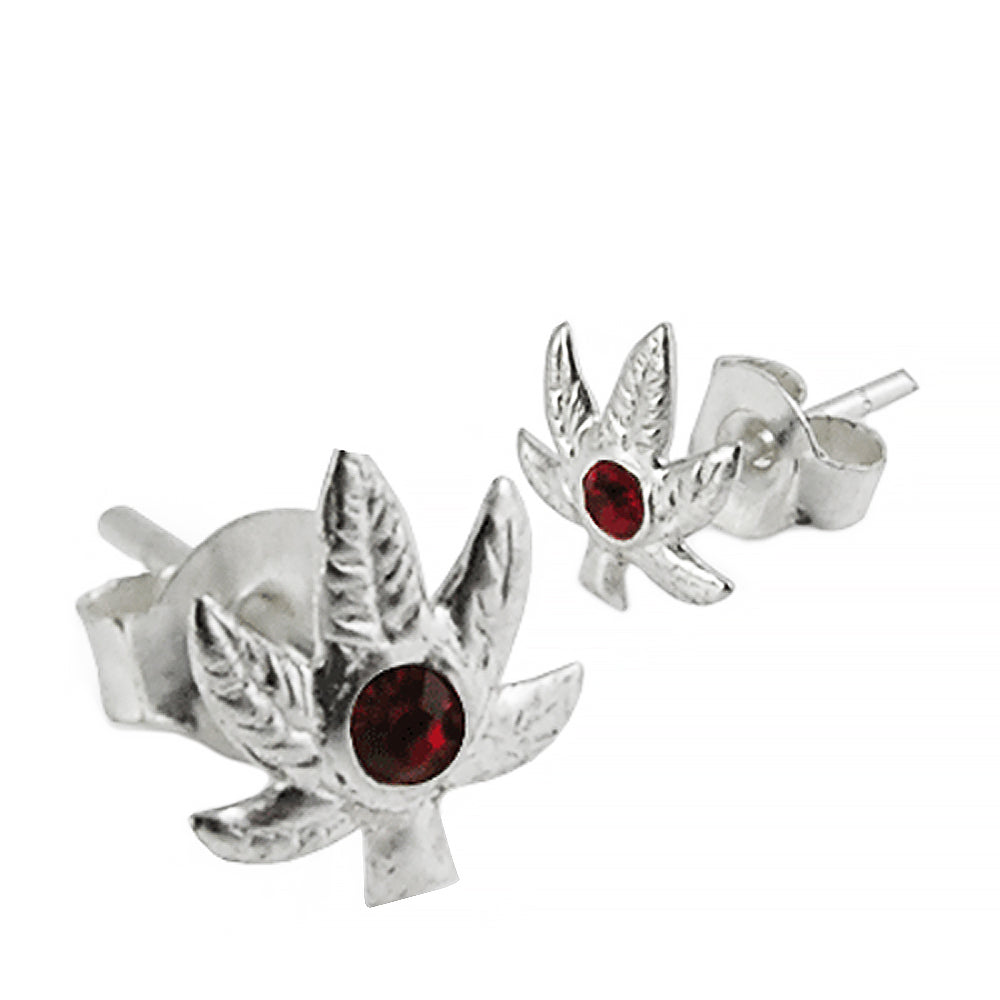 925 Sterling Silver Jeweled Marijuana Leaf Ear Stud