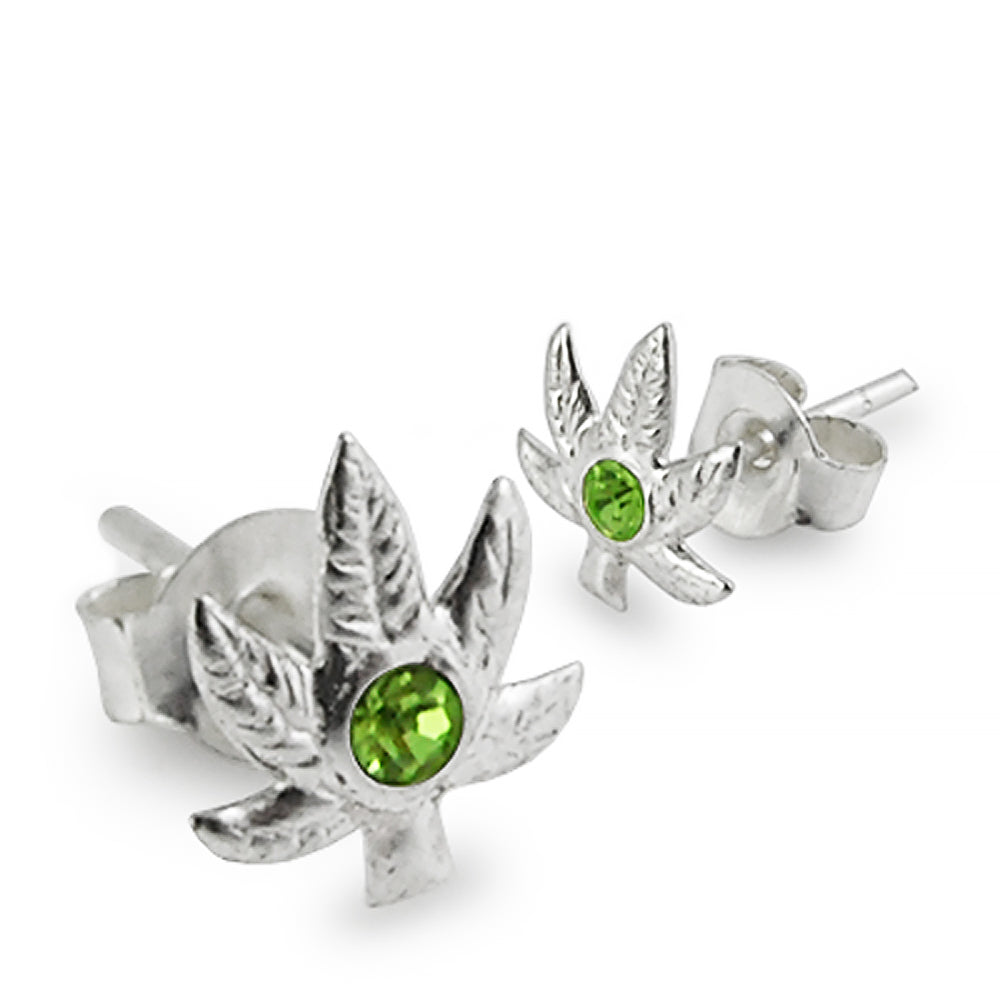 Rhinestone Stone Marijuana Leaf Ear Stud