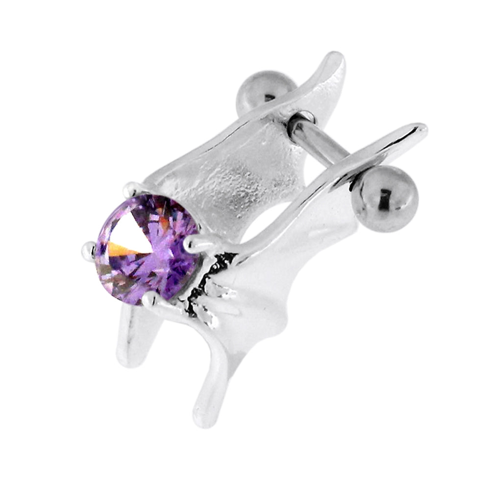 925 Sterling Silver Jeweled Bat Wings Cartilage Tragus Piercing Pink
