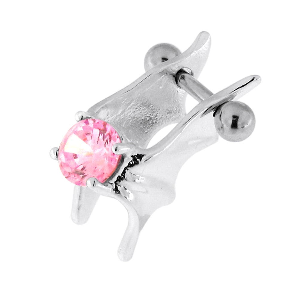 925 Sterling Silver Jeweled Bat Wings Cartilage Tragus Piercing Pink