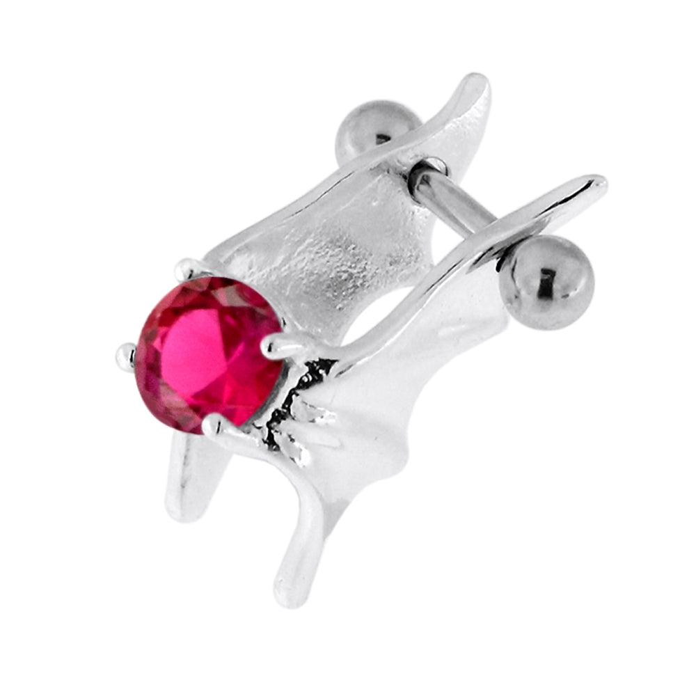 925 Sterling Silver Jeweled Bat Wings Cartilage Tragus Piercing Pink